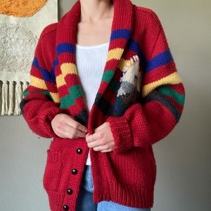 100% Wool, Hand Knitted, Cardigan